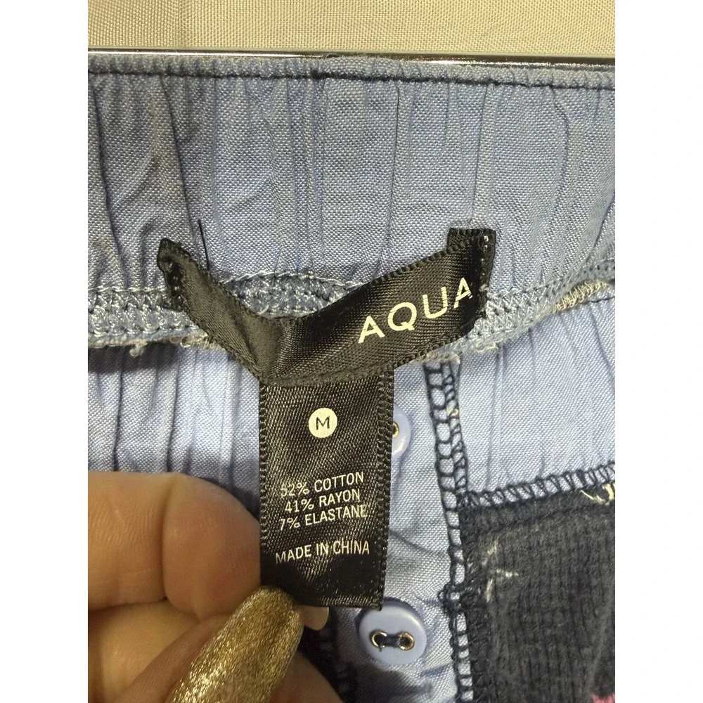 AQUA Women's Medium Navy Blue Star Pattern‎ Sleep-Wear Thermal Pajama Set